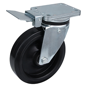 Roulettes de frein central à charge lourde avec roue en caoutchouc élastique noir, prix de gros